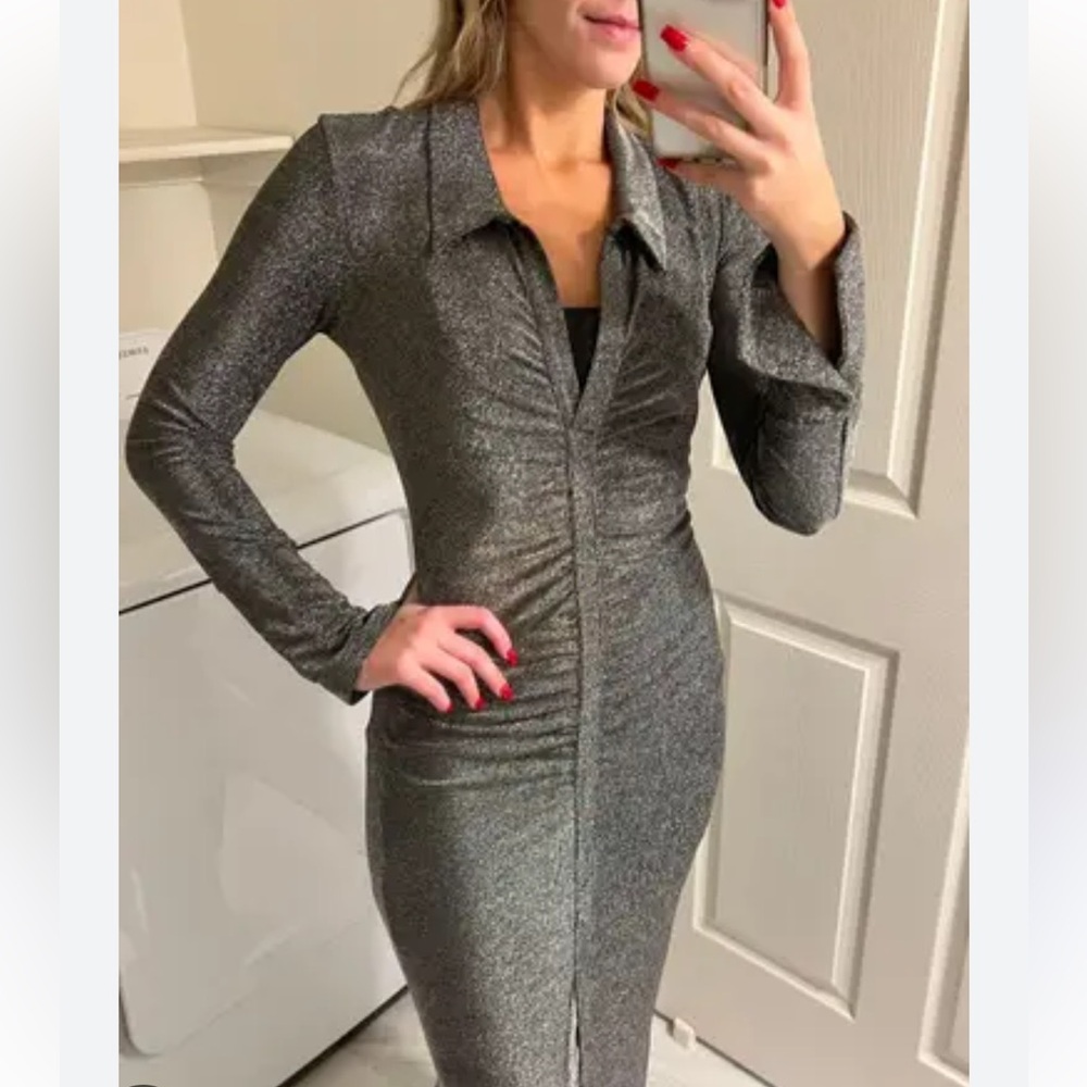 NWT Anthropologie WAYF shimmery silver  dress - Picture 4 of 4